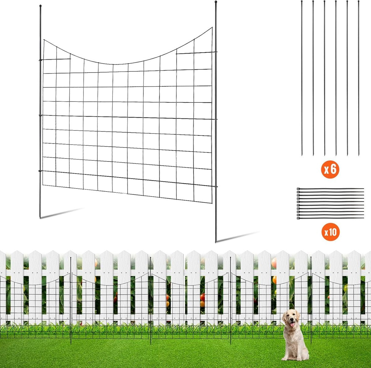GOPLUS 25 stuks tuinhek, metaal, 60 cm hoog, steekhek, complete set GOPLUS 25 stuks tuinhek, metaal, 60 cm hoog, steekhek, complete set