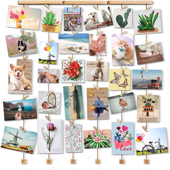 IETWATE Fotowand met klemmen, 2 stuks, wandbehang, fotolijst met