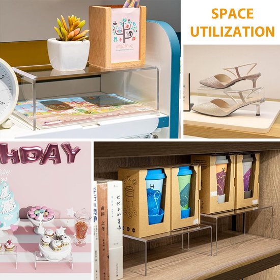 Rakiuty 2-laags acryl displaystandaard, transparant acryl display, riser rek, tafelorganizer, displaystandaard voor kast, vitrine, voor figuren, sieraden