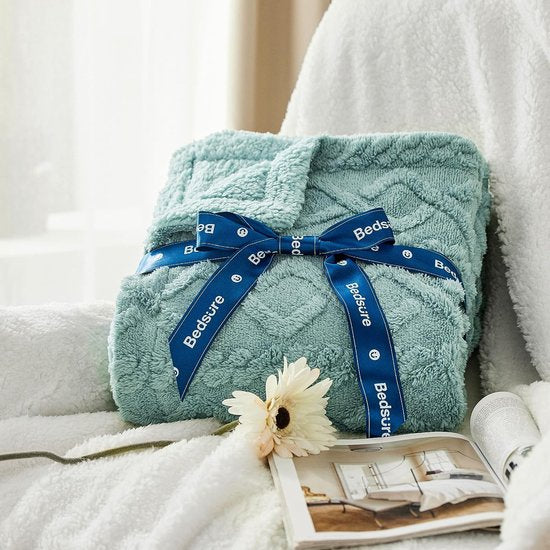 RUIKASI Fleece plaid, 220 x 240 cm, deken voor bed van 135/150 cm, grote deken voor op de bank, flanel, extra zacht en warm, beige, 100% microvezel, flanellen deken