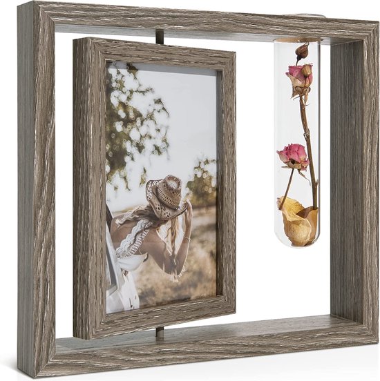 EXIN DEHCEN Roterende fotolijst voor 2 foto's, 15 x 10 cm, dubbelzijdige fotolijst van hout met hartdecoratie, 360 graden draaibare fotolijst, voor verjaardagen, bruiloften, Kerstmis, Valentijnsdag