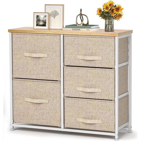 YITAHOME Ladekast met 5 laden, stoffen dressoirs met gemakkelijk trekhandvat, stevig stalen frame, opbergladen voor slaapkamer, kinderkamer, kast, kleding, lichtgrijs YITAHOME Ladekast met 5 laden, stoffen dressoirs met gemakkelijk trekhandvat, stevig stalen frame, opbergladen voor slaapkamer, kinderkamer, kast, kleding, lichtgrijs