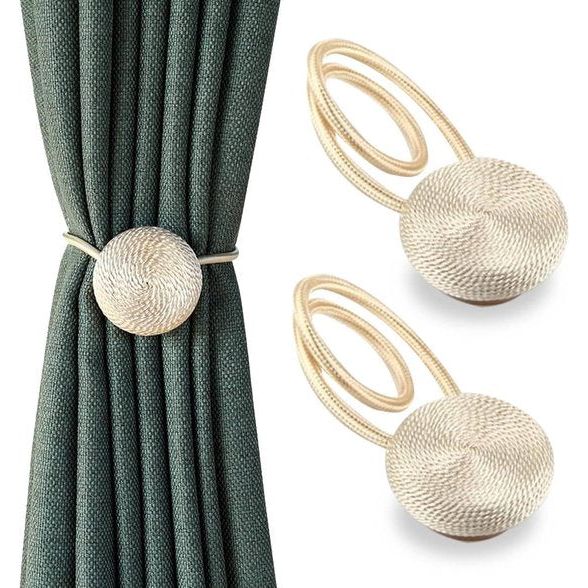 Pretty Jolly Set van 2 magnetische gordijnhouders Boheemse decoratie voor thuis, gedrapeerde gordijnhouders van natuurlijk katoen, handgemaakt, dubbel touw, voor raamgordijnen in huis (grijs