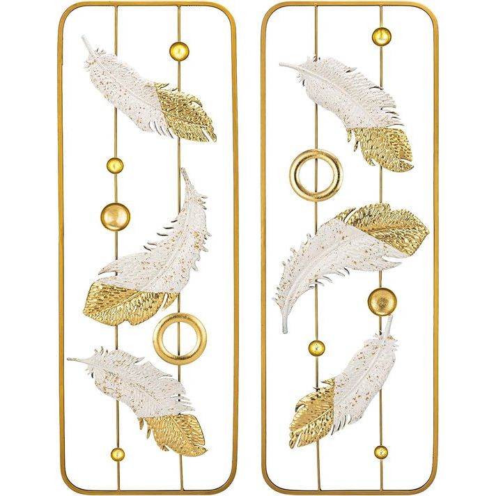 DriSubt Wanddecoratie, 3 stuks, goudkleurig, Noordse stijl, ronde bladeren, metalen wanddecoratie voor woonkamer, meisjes, slaapkamer-decoratie, muurdecoratie, thuisdecoratie