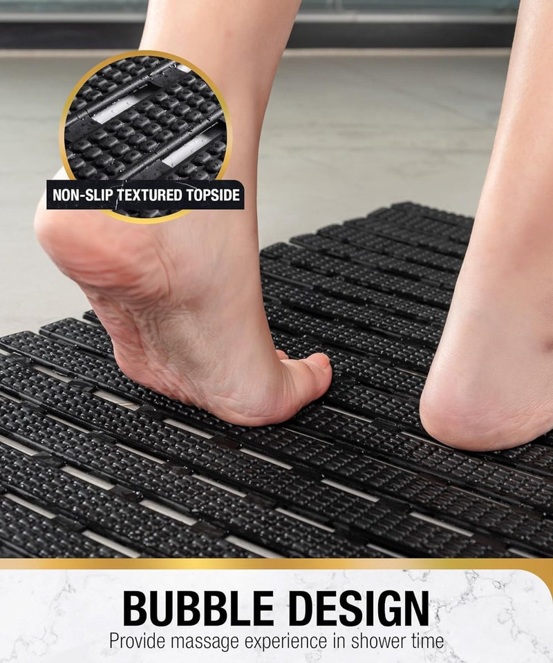 Badmat en douchemat, antislip, 68 x 38 cm, antislip, met zuignappen, douchemat, badkameraccessoires, zwart