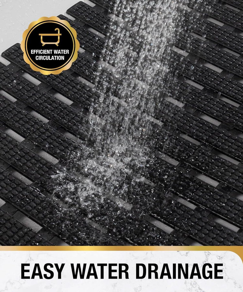 Badmat en douchemat, antislip, 68 x 38 cm, antislip, met zuignappen, douchemat, badkameraccessoires, zwart