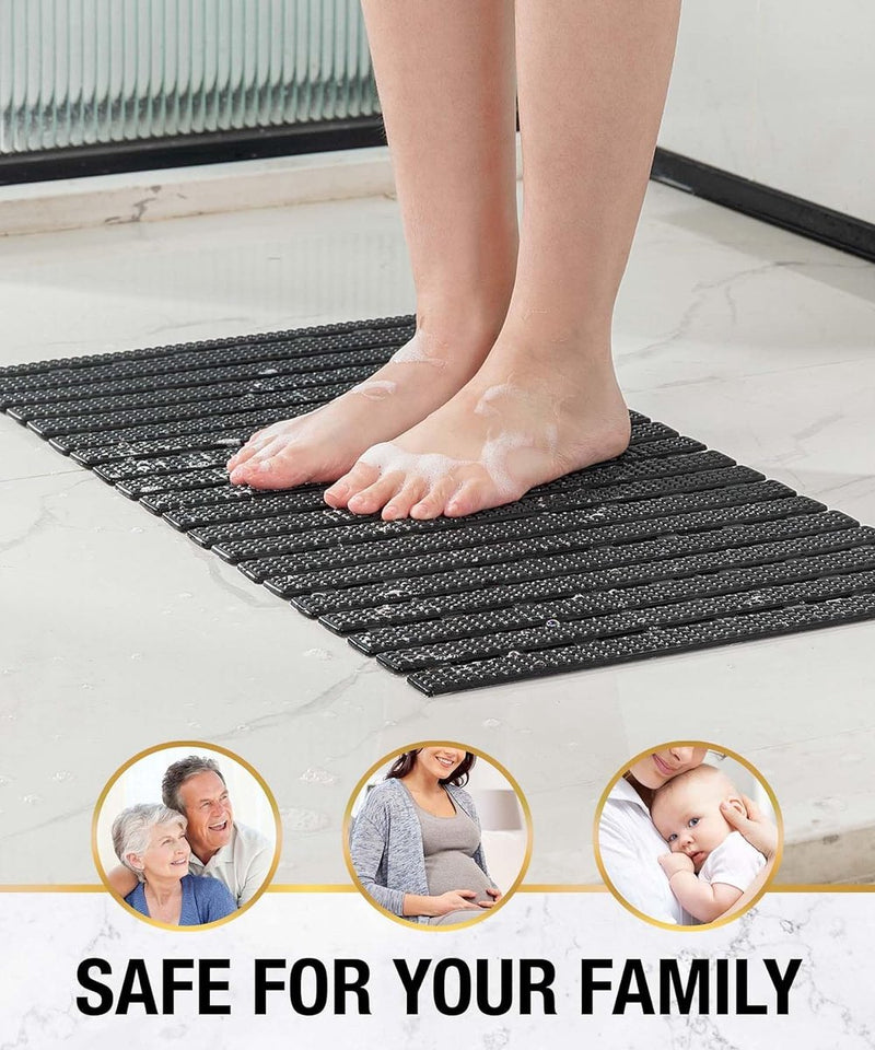 Badmat en douchemat, antislip, 68 x 38 cm, antislip, met zuignappen, douchemat, badkameraccessoires, zwart