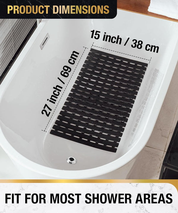 Badmat en douchemat, antislip, 68 x 38 cm, antislip, met zuignappen, douchemat, badkameraccessoires, zwart