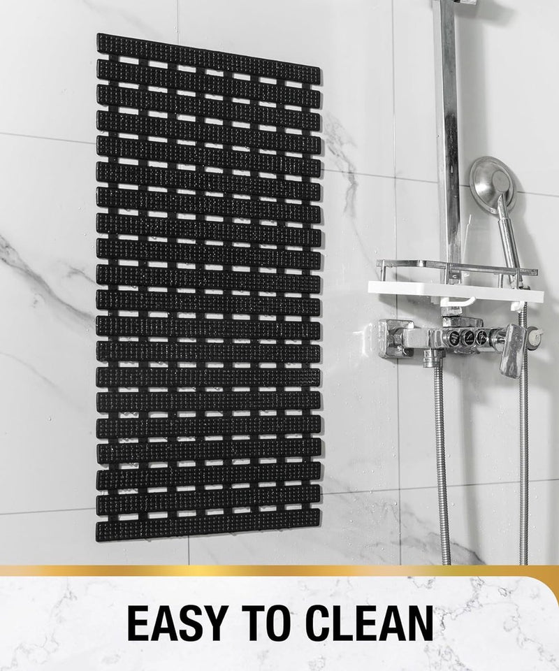 Badmat en douchemat, antislip, 68 x 38 cm, antislip, met zuignappen, douchemat, badkameraccessoires, zwart