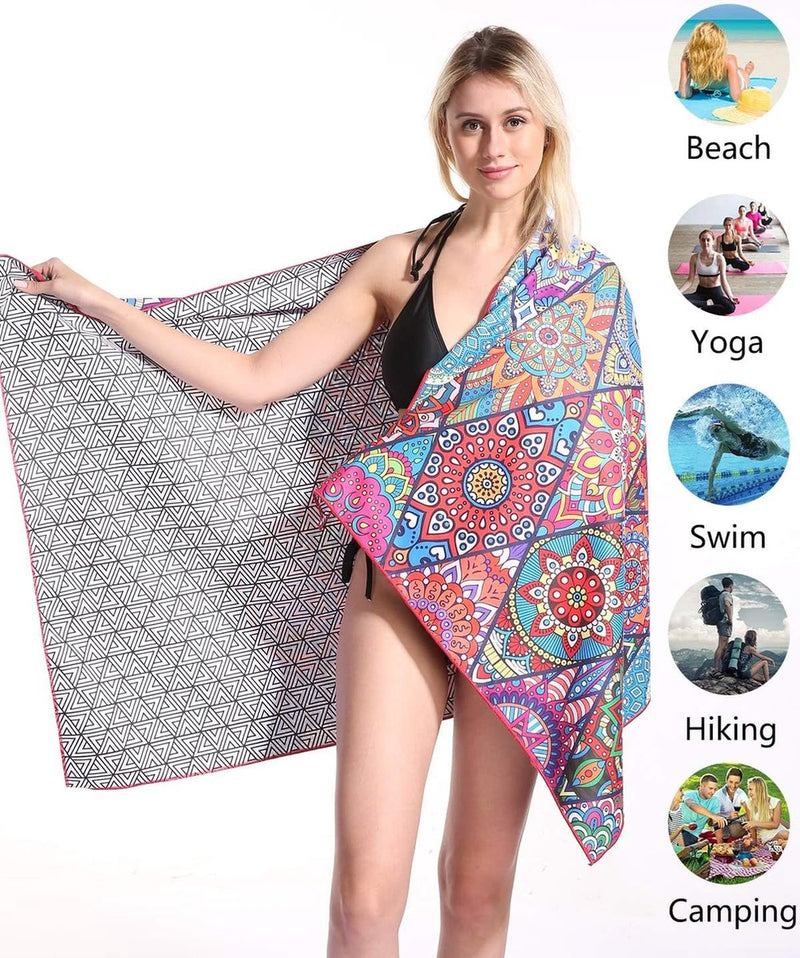 Strandhanddoek XXL microvezel strandhanddoek, microvezel badhanddoek, set van 2, strandhanddoeken, 180 x 90 cm, sneldrogend, dunne strandhanddoeken, grote lichte badhanddoek, strand, kleurrijk