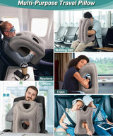 Opblaasbaar nekkussen voor vliegtuigreizen, draagbaar reiskussen, neksteunkussen, comfortabel ondersteunt hoofd en kin, kussen voor treinen, auto's, kantoor, huis (hogere versie, grijs)