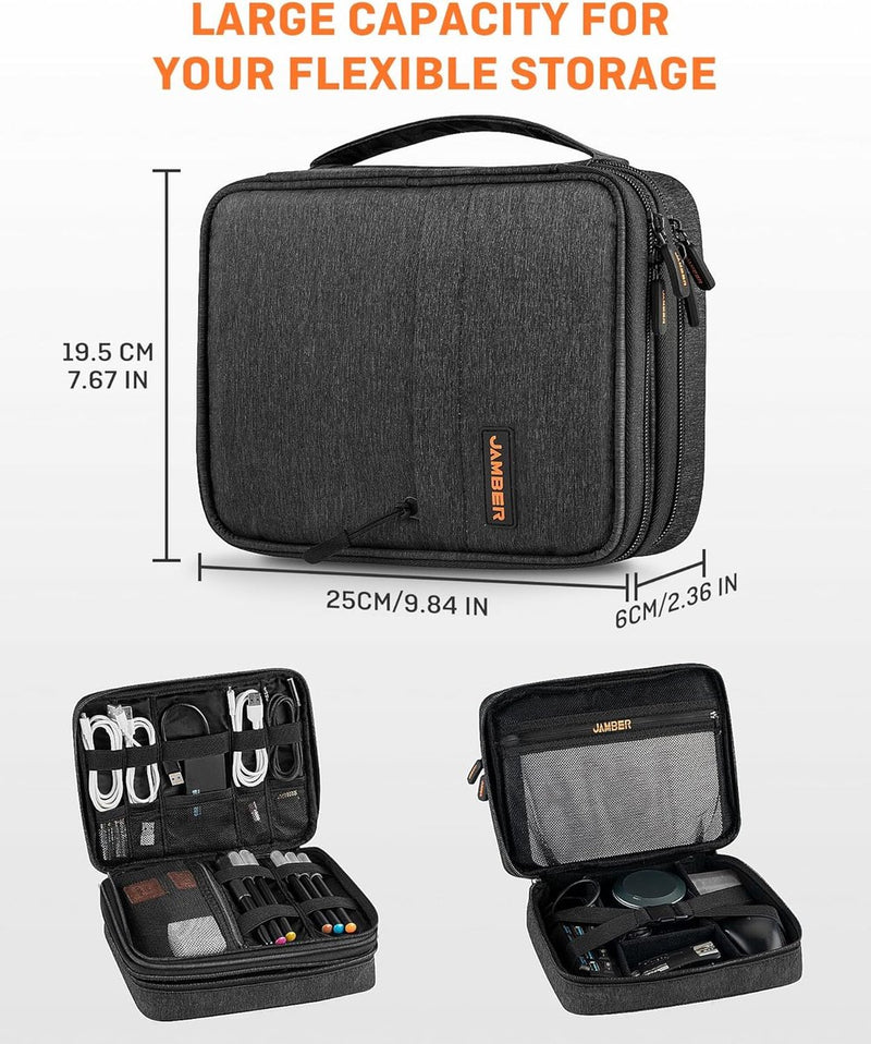 Kabeltas met grote capaciteit, geüpgraded multifunctionele kabeltas, organizer voor powerbank, SD-kaart, USB-stick, mobiele telefoonaccessoires, vakantie, Tech Pouch (donkergrijs), donkergrijs,