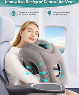 Opblaasbaar nekkussen voor vliegtuigreizen, draagbaar reiskussen, neksteunkussen, comfortabel ondersteunt hoofd en kin, kussen voor treinen, auto's, kantoor, huis (hogere versie, grijs)