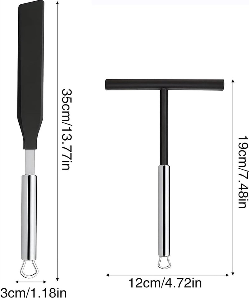 2-delige roestvrijstalen deegverdeler, T-vormige crêpes-distributeur, crêpes-distributeur, roestvrij staal voor pannenkoeken, pannenkoeken, omeletten, voor thuis, keuken, bakken, koken, bakgereedschap