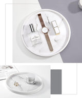 Rond dienblad, hars marmer dienblad badkamer decoratief dienblad make-up cosmetica organizer, opbergbak voor woonkamer bureau keuken badkamer, wit marmer