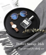 Rond dienblad, marmeren dienblad van hars, decoratief dienblad voor de badkamer, make-up cosmetische organisator, opbergbak voor woonkamer, bureau, keuken, badkamer, mat zwart