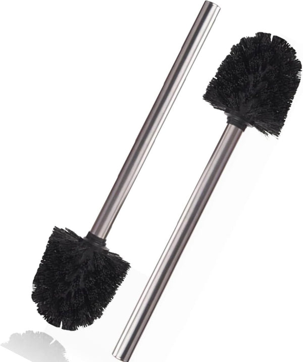 Toiletborstel, wc-borstel met randreiniger, upgrade wc-borstel, gebogen lange steel, kunststof toiletborstelset met sterke borstelharen voor dieptereiniging, 2 stuks, zwart