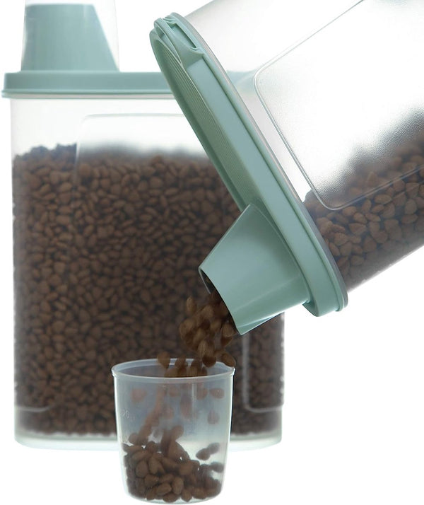 Set van 2 luchtdichte hondenvoer, voorraadcontainers, waterdichte bewaardoos voor kattenvoer met maatbeker, voercontainer, opslag, 2300 ml