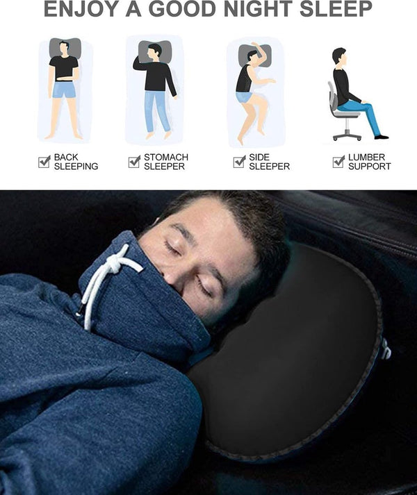 Opblaasbaar campingkussen, upgrade 2024, ultralicht, comprimeerbaar ergonomisch reis-opblaasbaar kussen, camping, strandkussen voor neklenden, wandelen, opbergtas, zwart