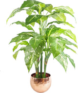 Metalen bloempot, groot, bladmotief, zilver, 22 cm x 17 cm