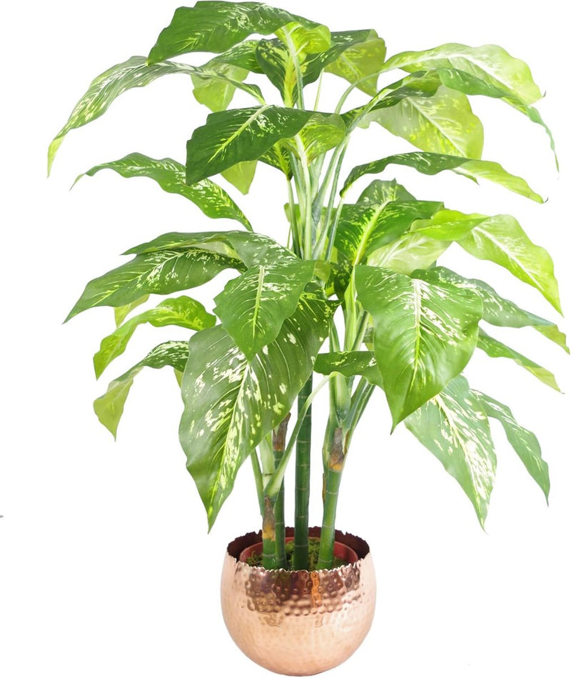 Metalen bloempot, groot, bladmotief, zilver, 22 cm x 17 cm