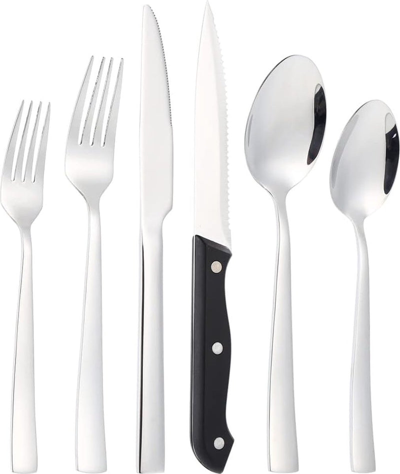Bestekset voor 6 personen, 36-delig roestvrij staal, bestek incl. messen, vork, lepel, steakmessen, spiegelgepolijst, vaatwasmachinebestendig