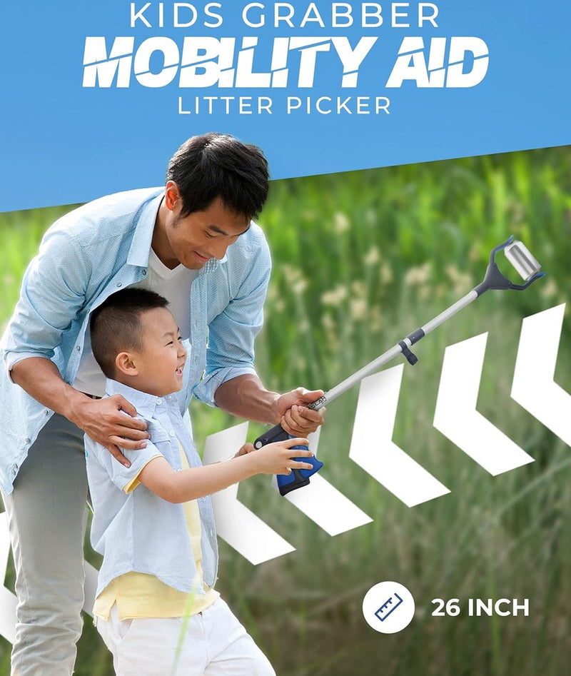 Kindervuilnistang 26" aluminium vuilnistang, roterende vuilnisgrijper, antislip rubberen grijper, opvouwbare vuilnistang voor kinderen, lange grijparm, grijphulp voor mensen met een handicap