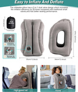 Opblaasbaar nekkussen voor vliegtuigreizen, draagbaar reiskussen, neksteunkussen, comfortabel ondersteunt hoofd en kin, kussen voor treinen, auto's, kantoor, huis (hogere versie, grijs)