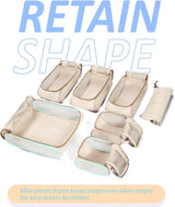 Packing Cubes rugzak, kledingtassen, 7-delige reiskoffer-organizerset, uitbreidbare kofferorganizer voor vakantie en reizen, ivoor