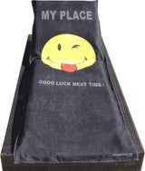 Beschermhoes voor tuinligstoel, strandligkussen, badstof hoes, 55% katoen, 45% polyester, ca. 75 x 200 cm (Smiley Black - Good Luck)