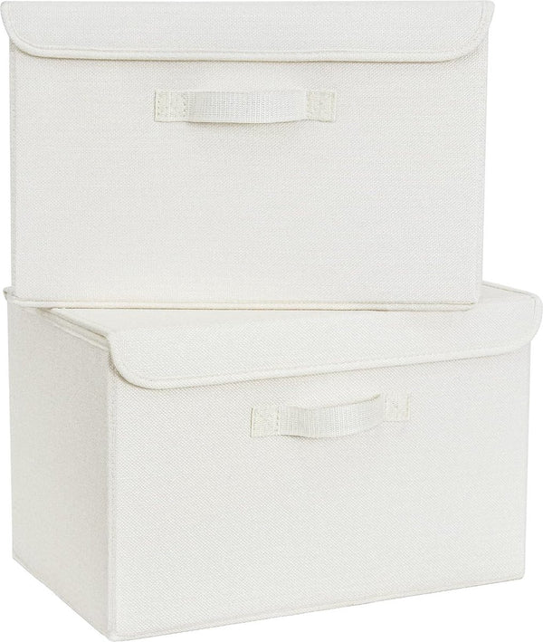 Opbergdozen met deksel, 2 stuks opbergdozen met deksel, opvouwbare organizerdozen stof, opbergmand met deksels voor kleding, witte vouwdozen met deksels voor kledingkast
