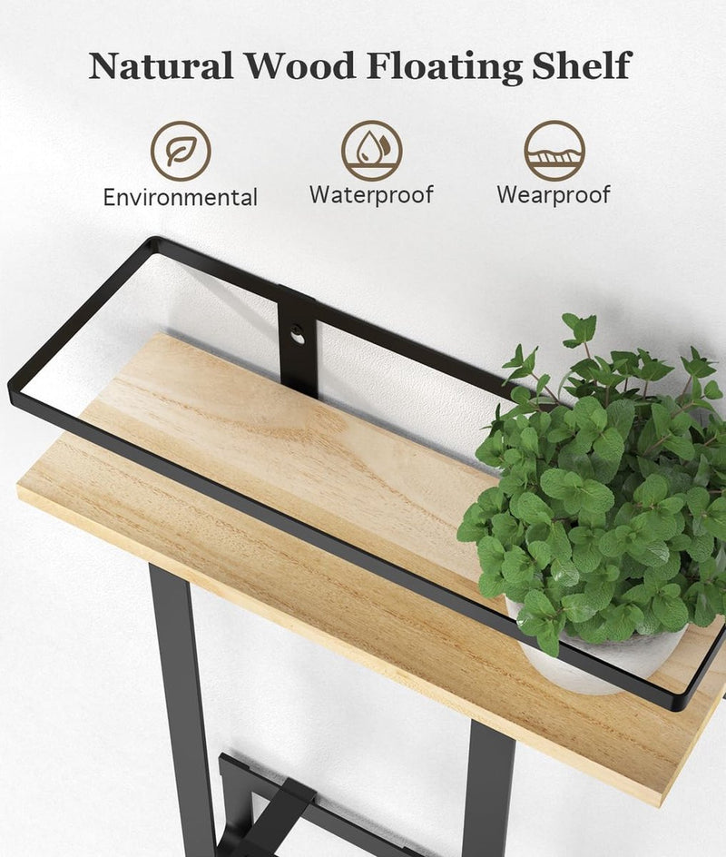 Handdoekhouder Wandmontage, Gastenhanddoekhouder Badkamer Handdoekenrek met Boren Handdoekhaken Badhanddoekhouder met Plank Handdoekhouder Badlaken Handdoekopslag Badkamer, Zwart/Hout