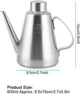 Oliekan 600 ml oliefan roestvrij staal olijfolie oliedispenser, lange opening ingrediëntendispenser oliefles kruidenketel kannetje voor olie, azijn, saus