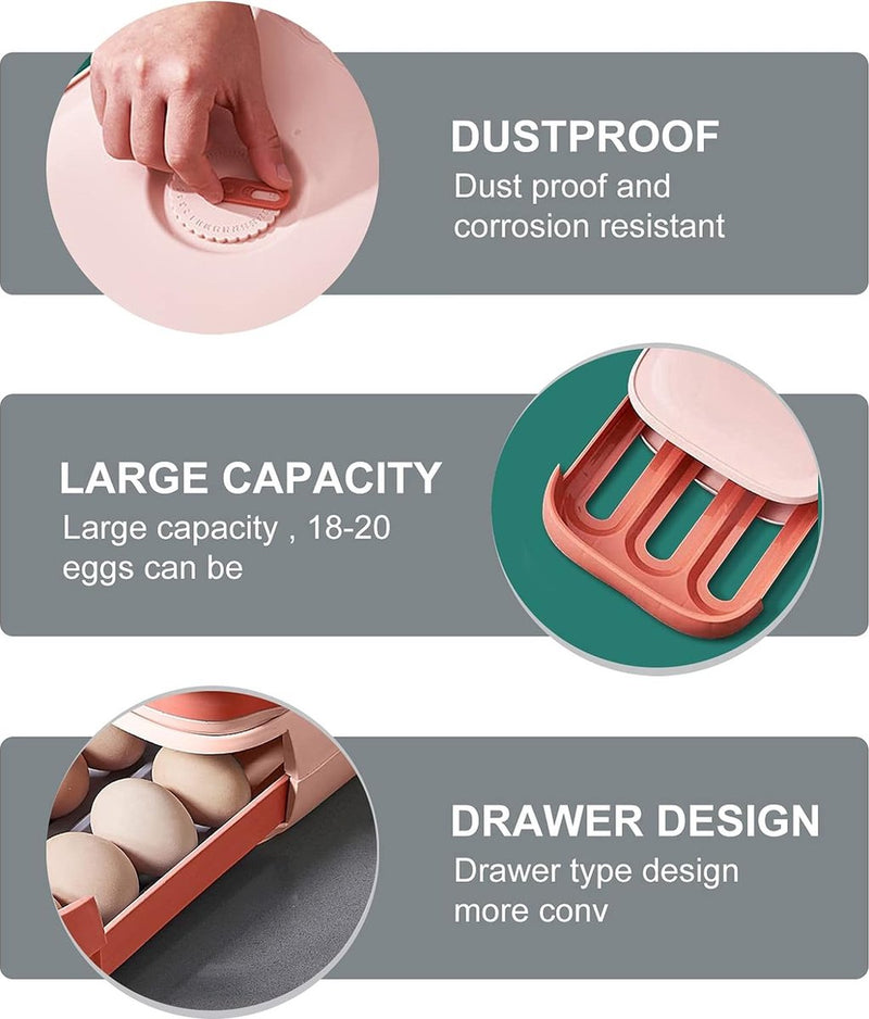 Eierhouder, eieropbergdoos, eierbox met lade, stapelbare eierhouder, automatische eierbox, multifunctionele eierbox voor koelkast, keuken