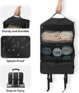 Hangende plankstof met 3 compartimenten, Kofferorganizer Hangend, Opvouwbare Garderobeorganizer Hangend, Draagbare Reisplank, Zwarte Bagageorganizer, Draagbare Hangende Reisorganisator