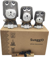 Set van 3 houten hondenfiguren - decoratieve hond - hondenfiguur hondendecoratie - miniatuurhonden - puppyhonden - knutselen - huisdecoratie - huisdecoratie-idee - meubeldecoratie-idee (grijs mod 1)