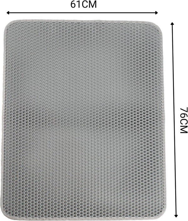 Kattenbakmat voor kattenbak met anti-slip coating, 76 x 61 x 1,3 cm, kattenbakmat, waterdicht en gemakkelijk te reinigen, effectieve opname van kattenbakvulling in honingraatdesign, grijs