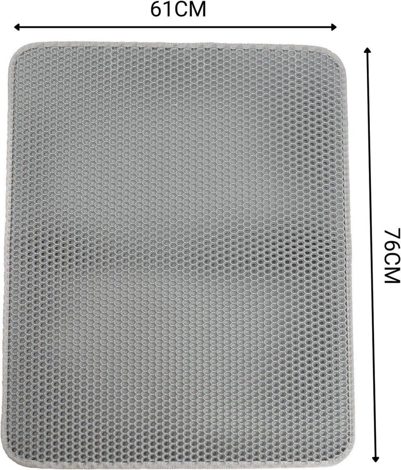 Kattenbakmat voor kattenbak met anti-slip coating, 76 x 61 x 1,3 cm, kattenbakmat, waterdicht en gemakkelijk te reinigen, effectieve opname van kattenbakvulling in honingraatdesign, grijs