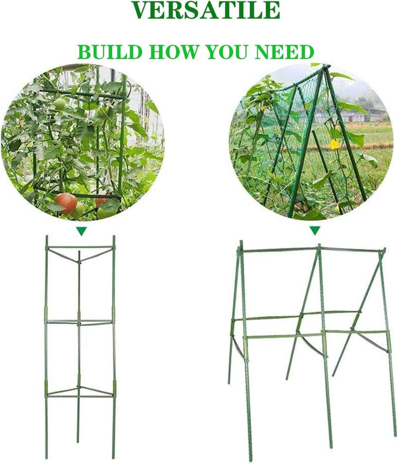 Plantenhouder, klimhulp, planten, robuuste tomatenkooi, tuinplant, steunstangen, kooi, lang staal, kunststof gecoate plantensticks met verbindingsstang (twee sets)