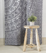 Indian Hippie Gordijn Boheemse Stijl Olifant Mandala Grijs Zilver