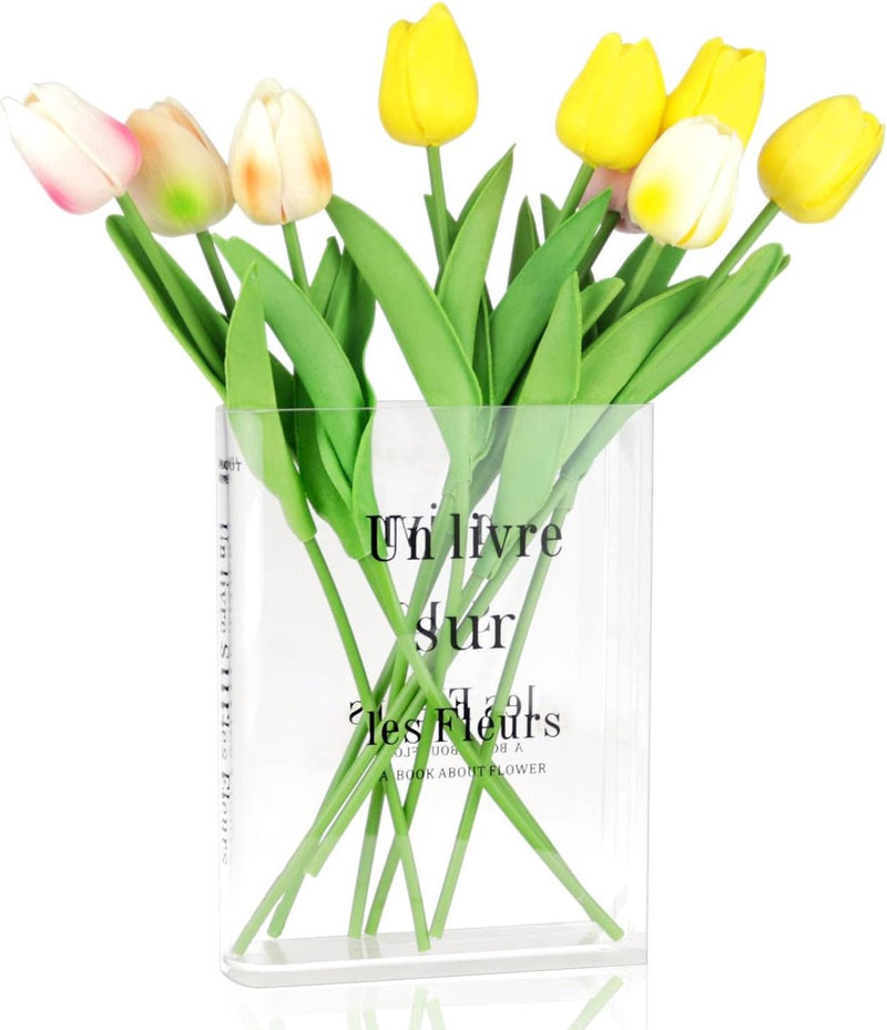 Vaas, tulpenvaas, boekenvaas, acryl, boekbloemenvaas, transparant, doorzichtige handgemaakte vaas voor bloemstukken, woondecoratie