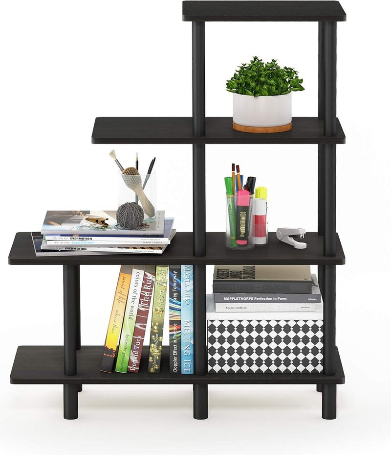 Decoratieve plank met 4 niveaus, hout, espresso/zwart, 29,49 x 80 x 100,2 cm