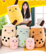 Bubble Tea pluche dier Boba, knuffel, pluche poppen, zacht knuffeldier, theekop, zachte pop, kussen, kinderspeelgoed, blauw, scheel, 35 cm