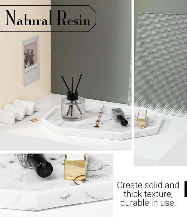 Decoratief dienblad, opbergbak van hars, cosmetische badkamerbak, achthoekige serveerplank voor slaapkamer, kaptafel, woonkamertafel, keukengootsteenaccessoires, marmerwit