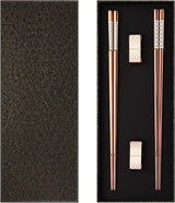 Metalen eetstokjes herbruikbaar 2 paar titanium roestvrijstalen eetstokjes met houder, vaatwasmachinebestendig, lichte eetstokjes in Japanse stijl, cadeauset (roségoud)