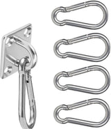 Roestvrij stalen karabijnhaak en roestvrijstalen oogplaat met oogje, dekplaat, plafondhaken, wandhaken, wandbevestiging, met schroef, voor het ophangen van voorwerpen