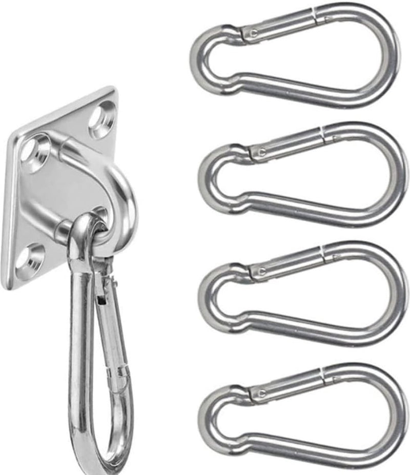 Roestvrij stalen karabijnhaak en roestvrijstalen oogplaat met oogje, dekplaat, plafondhaken, wandhaken, wandbevestiging, met schroef, voor het ophangen van voorwerpen