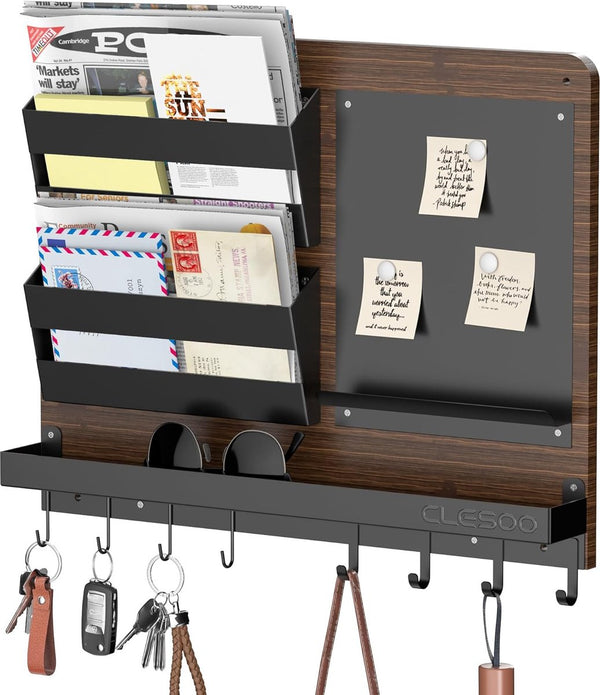 Sleutelrek met plank en brievenhouder, 8 sleutelhouders, wandbrievenbakje met 2 posthouders, memobord- sleutellijst, sleutelbord, decoratie, sleutelhaken voor verbindingsgang gang