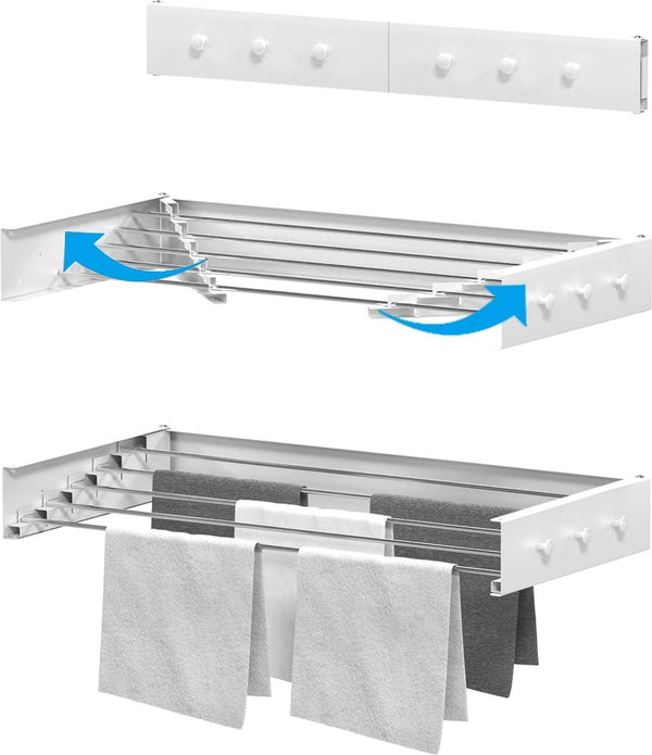 Wasdroger voor aan de wand, uittrekbaar, 80 cm, staal (wit)