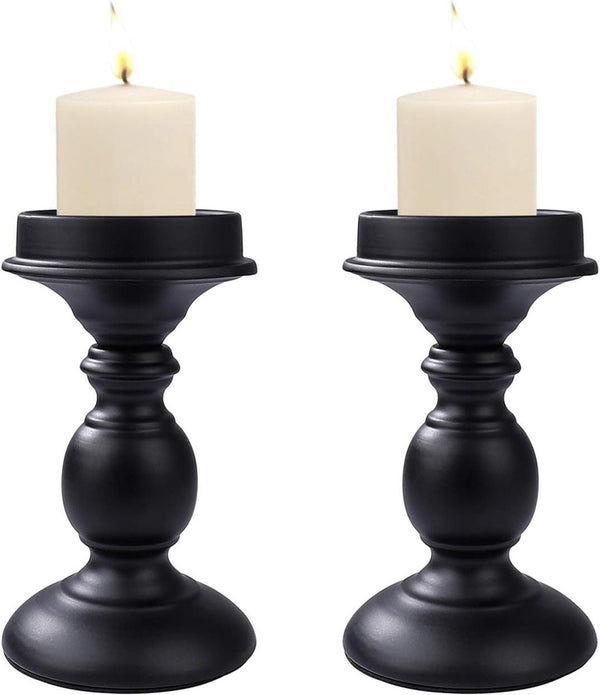 Kaarsenhouder Retro antieke kaarsenhouder ijzeren decoratieve kaarsenhouder voor stompkaarsen, 2 stuks vintage tafeldecoratie bruiloft voor kerstverjaardag (19 cm, zwart)
